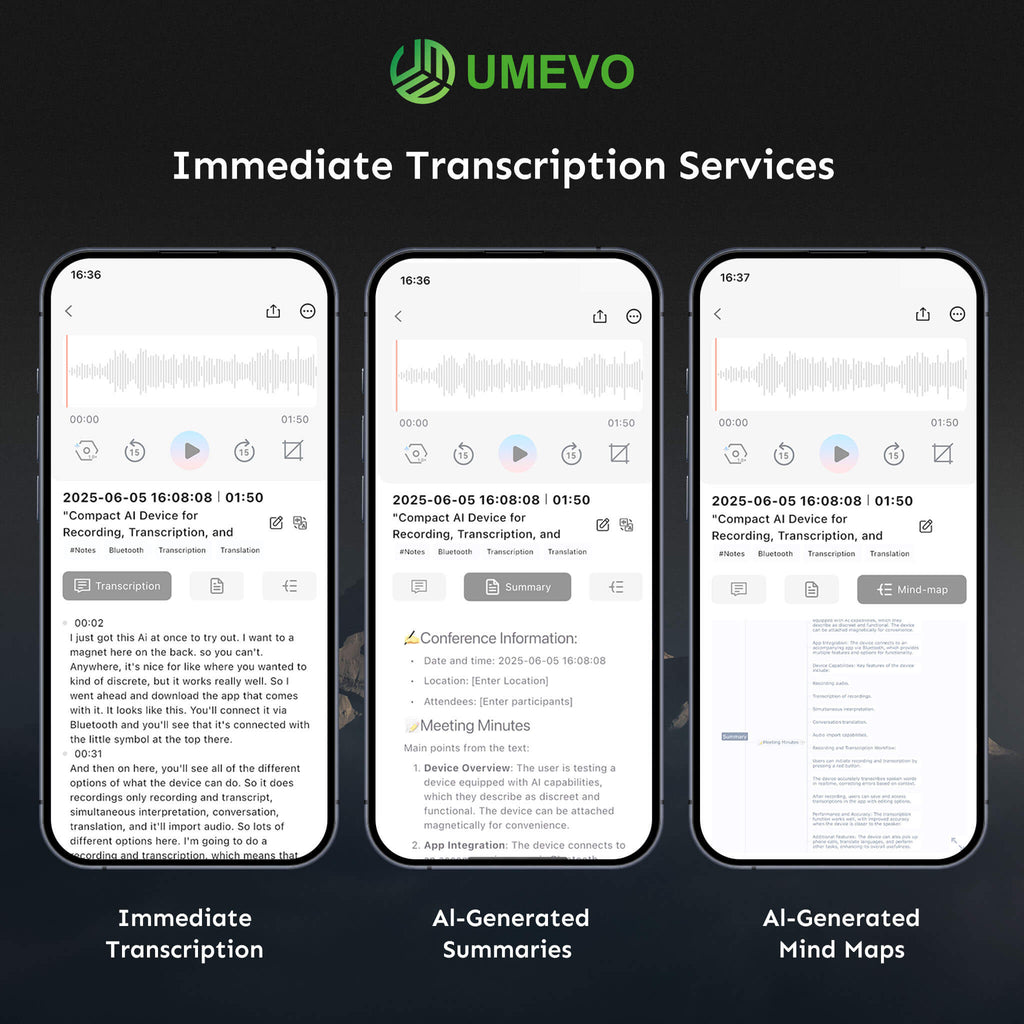 UMEVO Note Plus - Magnetic AI Voice Recorder: HD Noise Reduction & Mobile AI Assistant | Voice Transcription & Summary Powered by ChatGPT