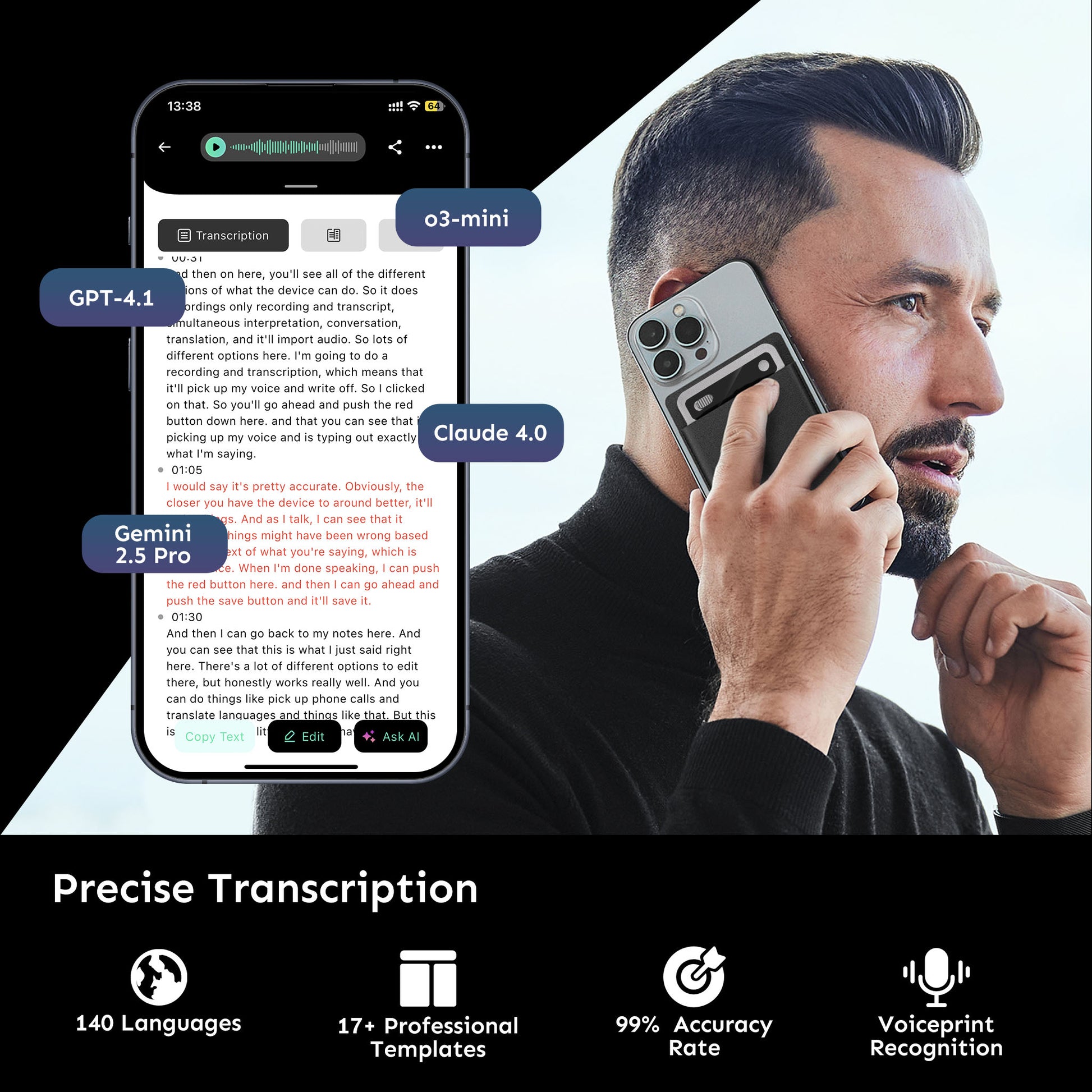 UMEVO Note Plus - Magnetic AI Voice Recorder: HD Noise Reduction & Mobile AI Assistant | Voice Transcription & Summary Powered by ChatGPT