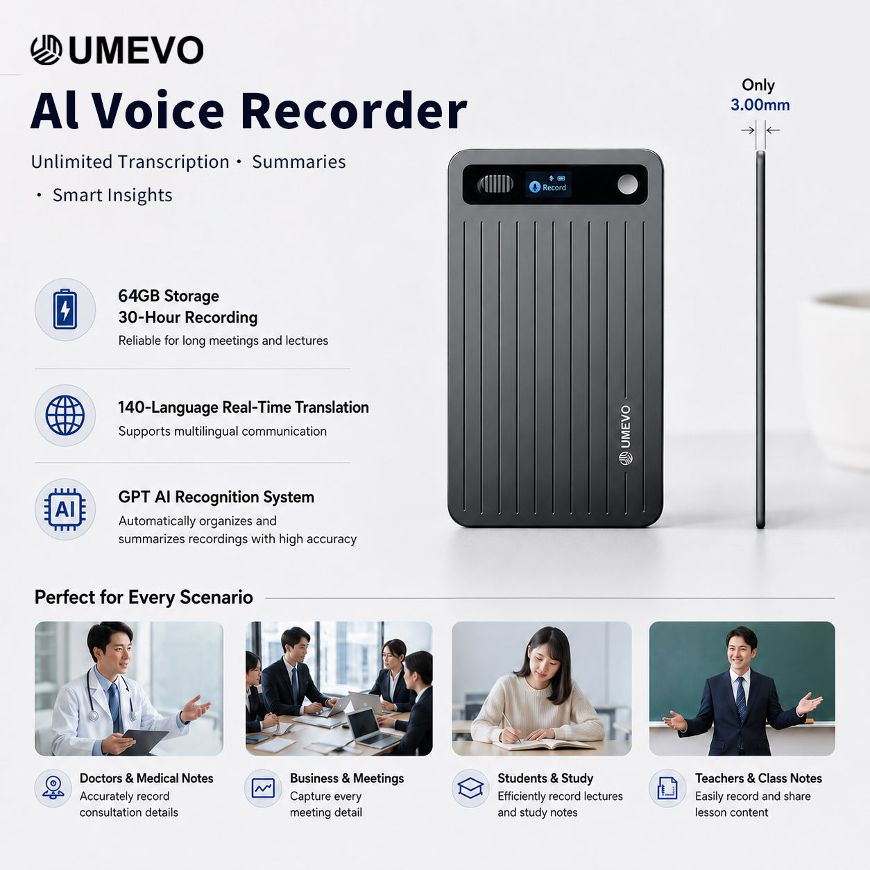 UMEVO Note Plus - AI Voice Recorder: Voice Transcription & Summary