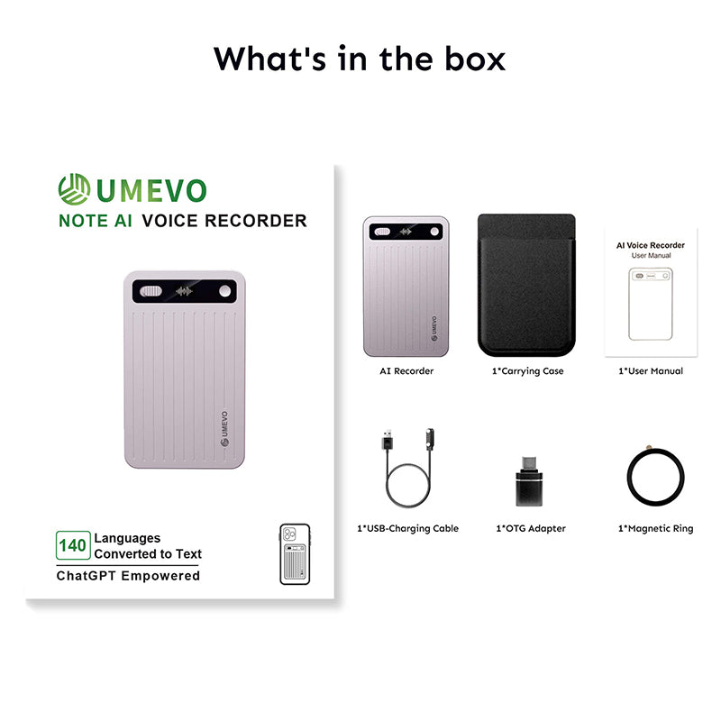 UMEVO Note Plus - Magnetic AI Voice Recorder: HD Noise Reduction & Mobile AI Assistant | Voice Transcription & Summary Powered by ChatGPT