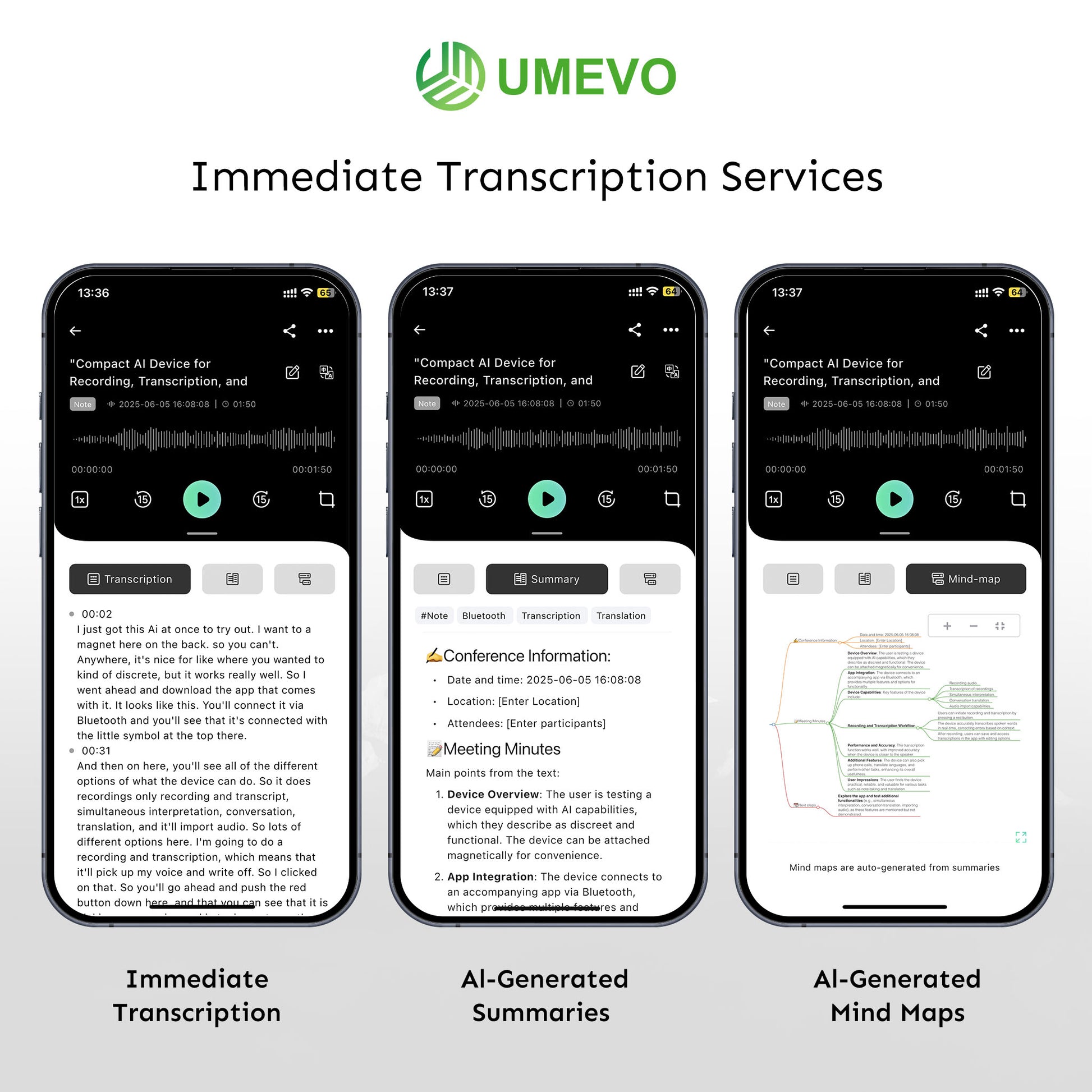 UMEVO Note Plus - AI Voice Recorder: Voice Transcription & Summary